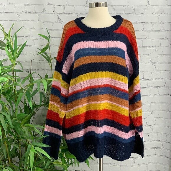 Favlux Multicolor Striped Oversized Knit Sweater - Picture 1 of 7
